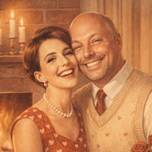 Cozy Vintage Valentine AI portrait style