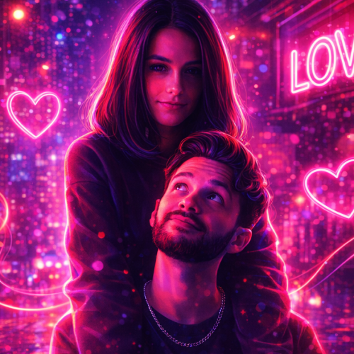 Neon Love Glow AI portrait style